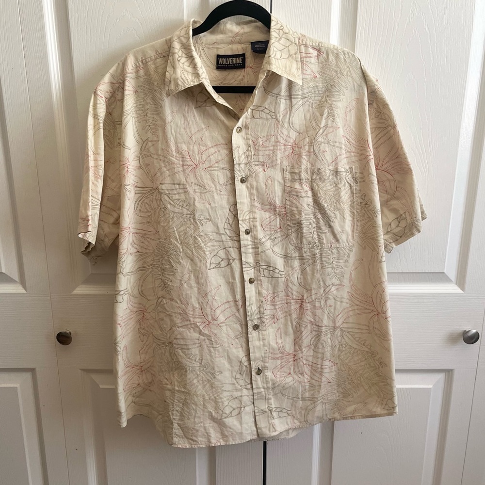 Wolverine Tan Button Down Hawaiian Shirt